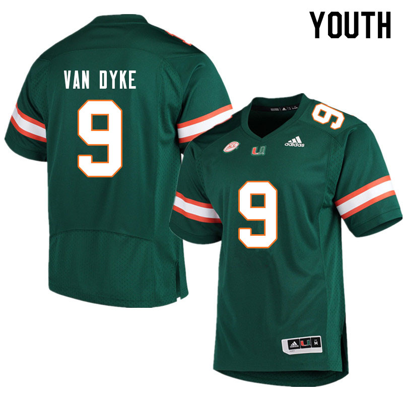 Youth #9 Tyler Van Dyke Miami Hurricanes College Football Jerseys Sale-Green